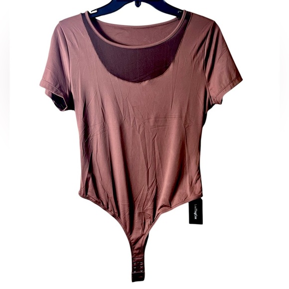 NWT Women's T Shirt Thong Bodysuit Shapewear Brown Large Layer Piece Basic - Picture 1 of 6